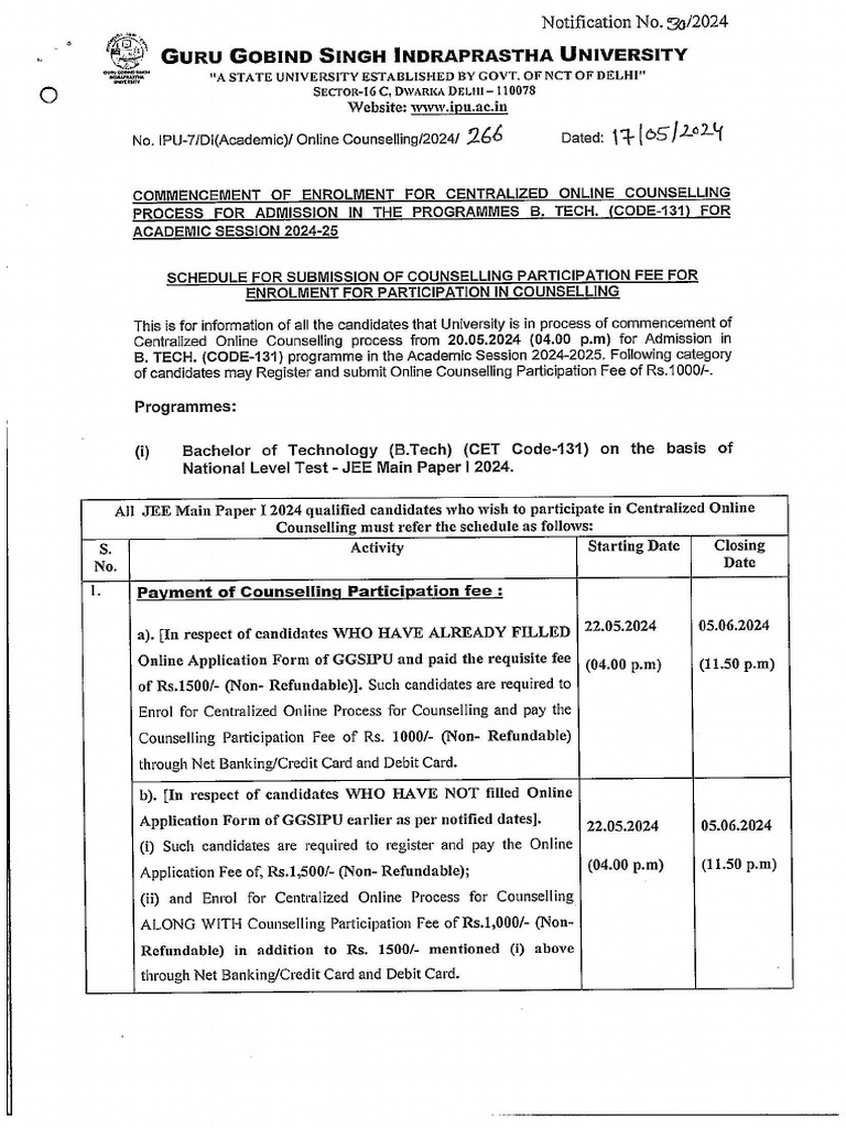 Ipu Counselling 2024 | PDF