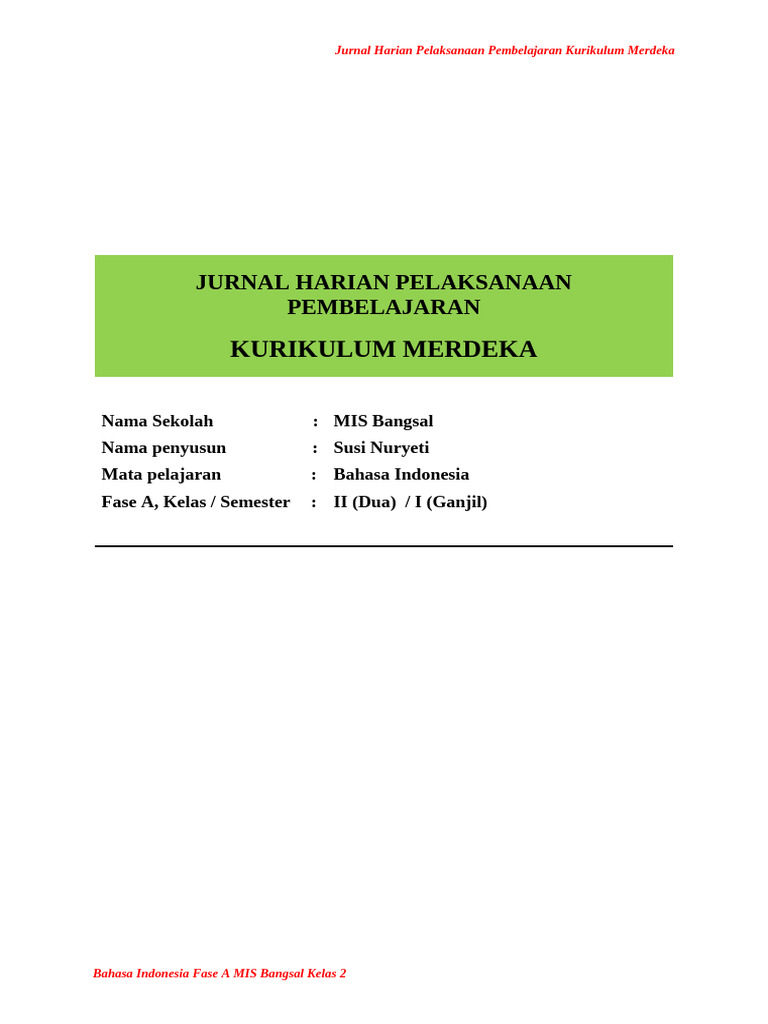 Jurnal Harian Kelas 2 Kurikulum Merdeka | PDF