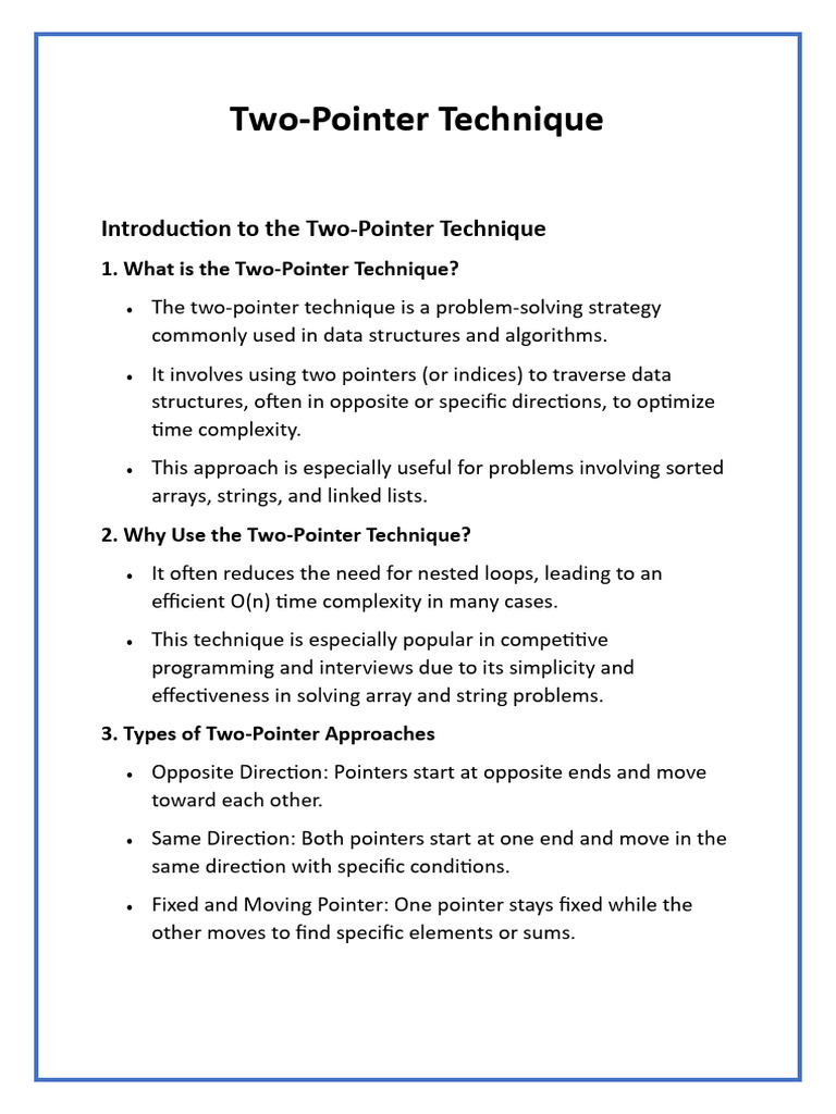 Understanding the Two-Pointer Technique | PDF | Pointer (Computer ...