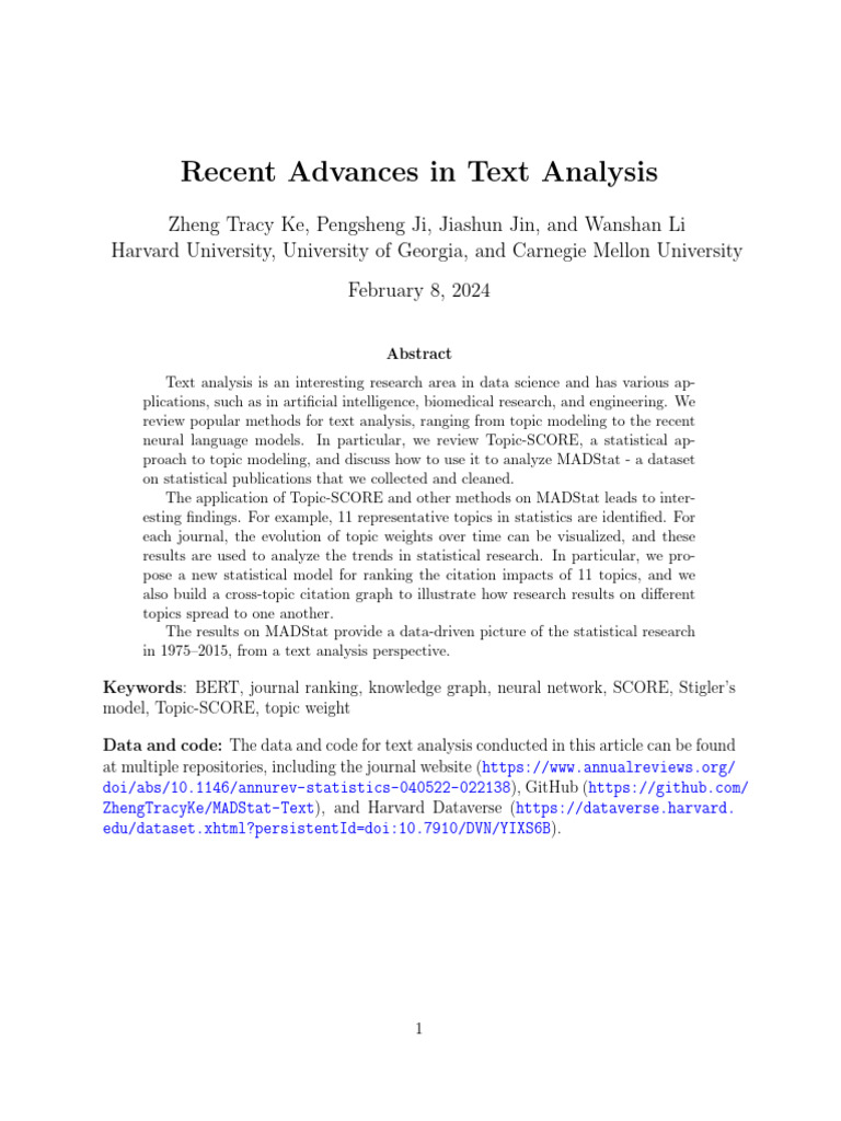 Ke Et Al. - 2024 - Recent Advances in Text Analysis | PDF | Artificial ...