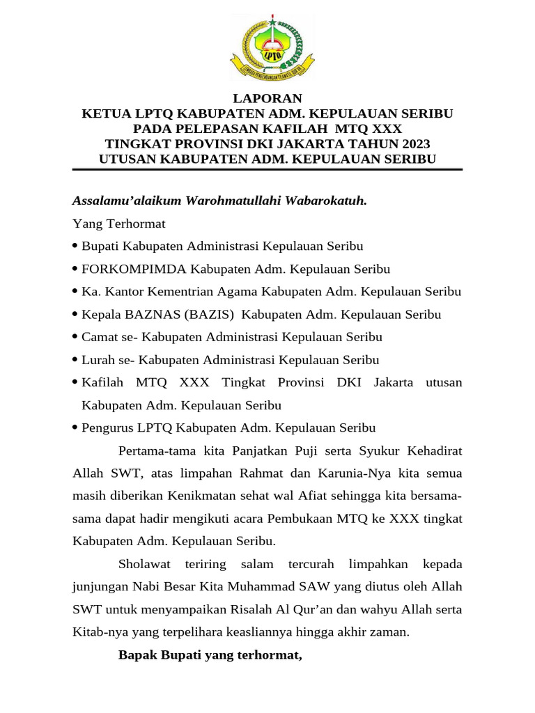 Laporan Kafilah MTQ DKI Jakarta 2023 | PDF | Perjalanan | Sains ...