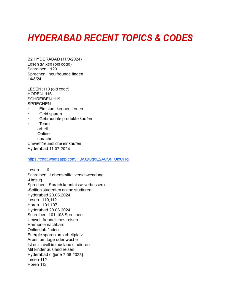 Hyderabad Recent Topics & Codes German Cafe | PDF