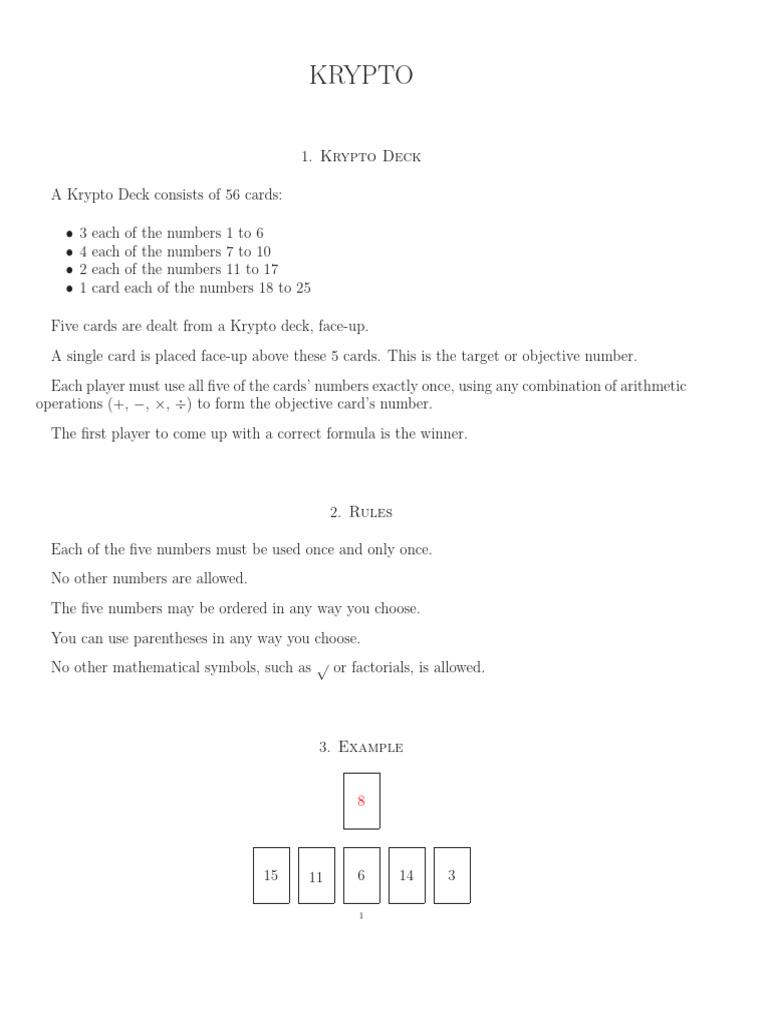 Krypto Math Card Game Rules and Guide | PDF