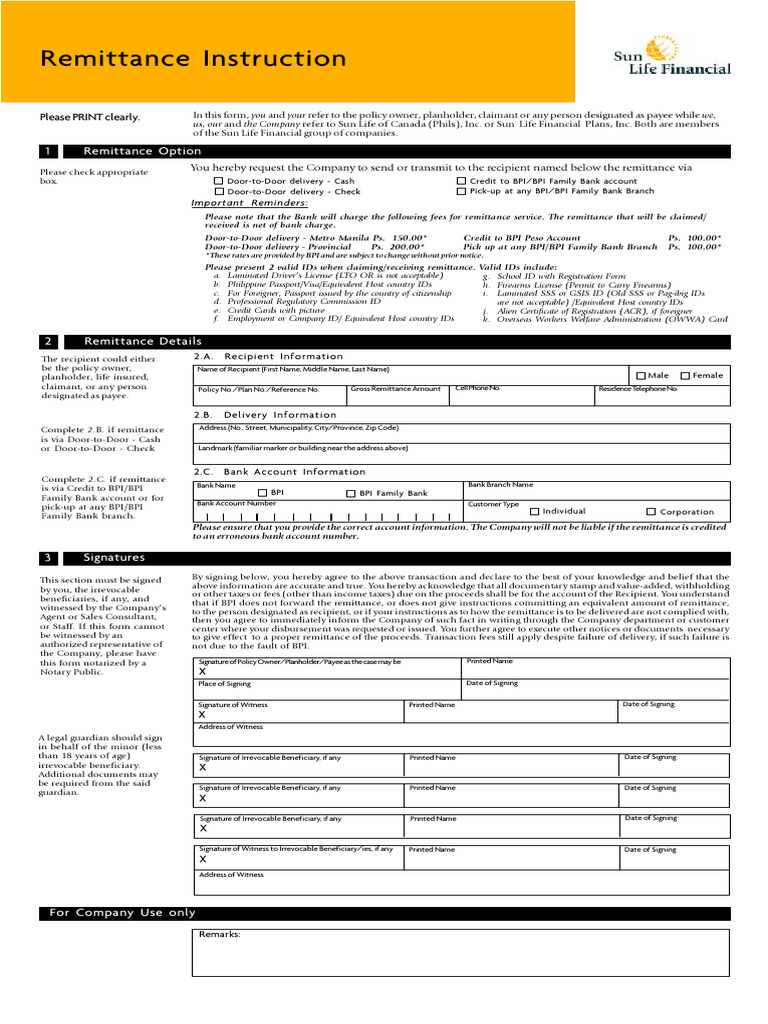 Remittance Instruction Form Guide | PDF | Identity Document | Banks