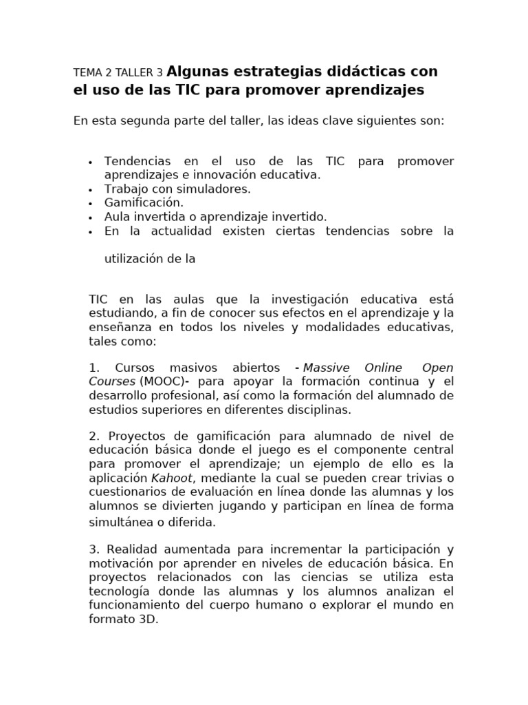 TEMA 2 TALLER 3 Algunas Estrategias Didácticas Con El Uso de Las TIC ...