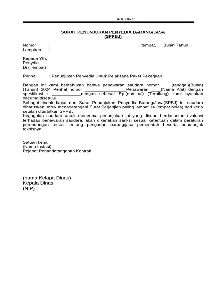 Surat Penunjukan Penyedia Barang/Jasa | PDF | Pengelolaan Keuangan & Uang