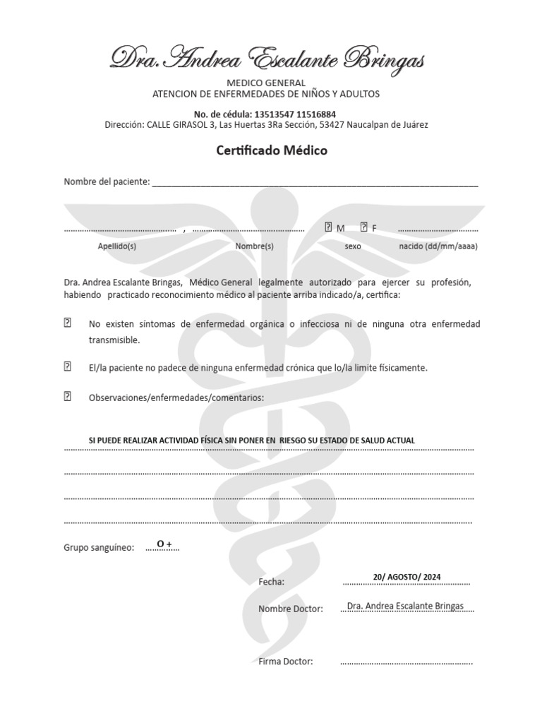 Certificado Médico de Aptitud Física | PDF | Relaciones personales