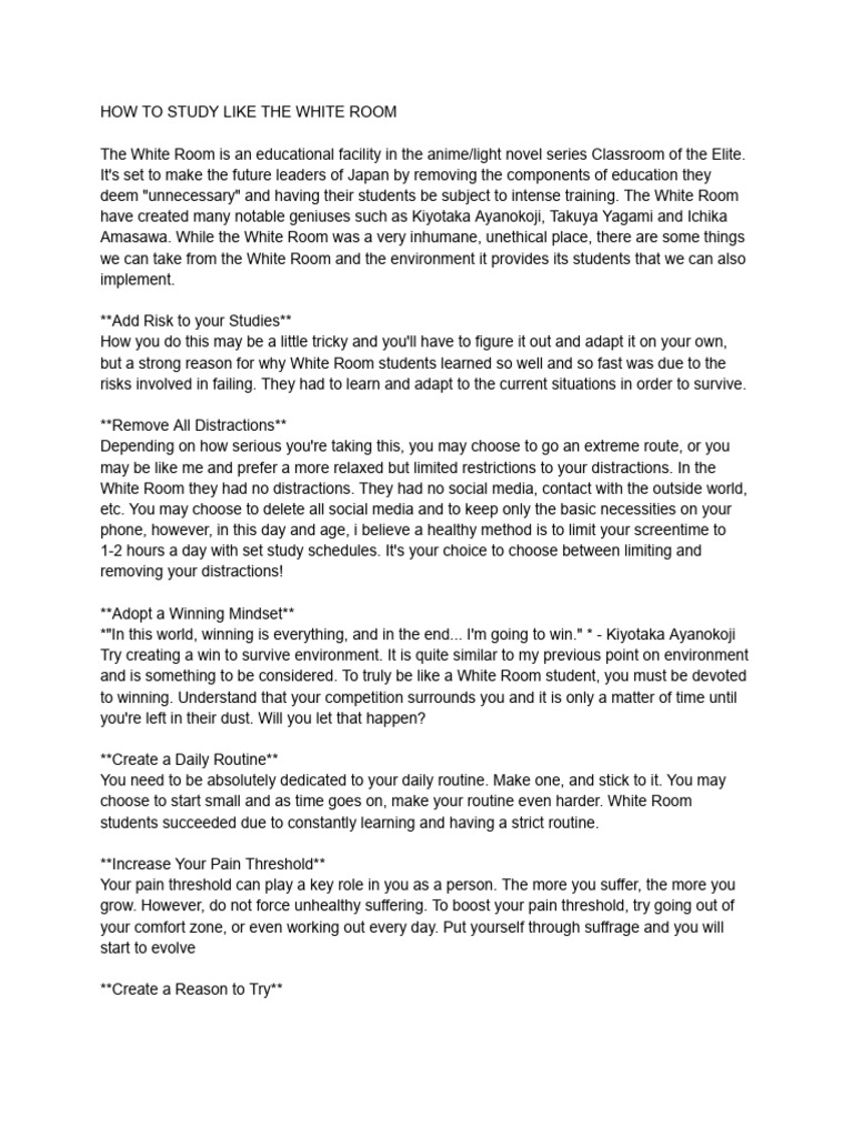 Study Strategies Inspired by The White Room | PDF