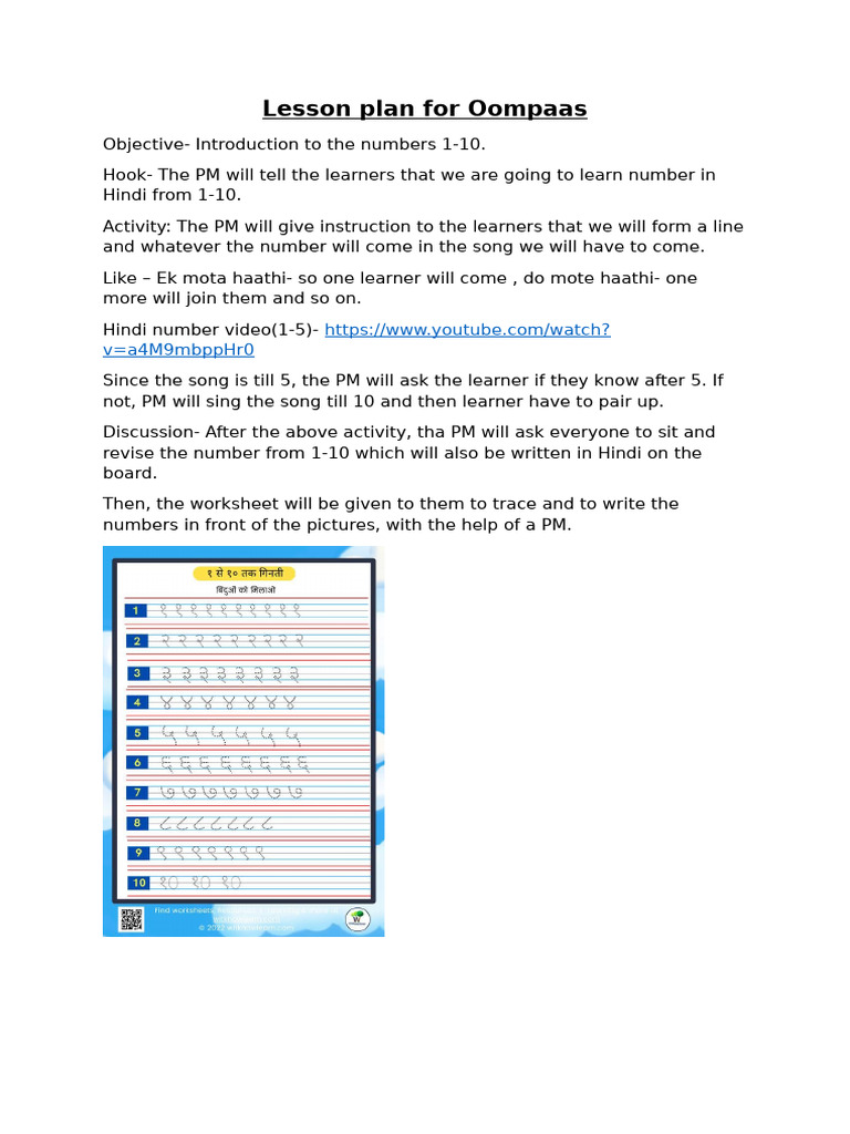 Hindi Numbers and Word Formation Lesson Plan | PDF