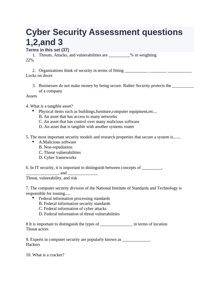 Cyber Security Assessment Questions | PDF | Security | Computer Security