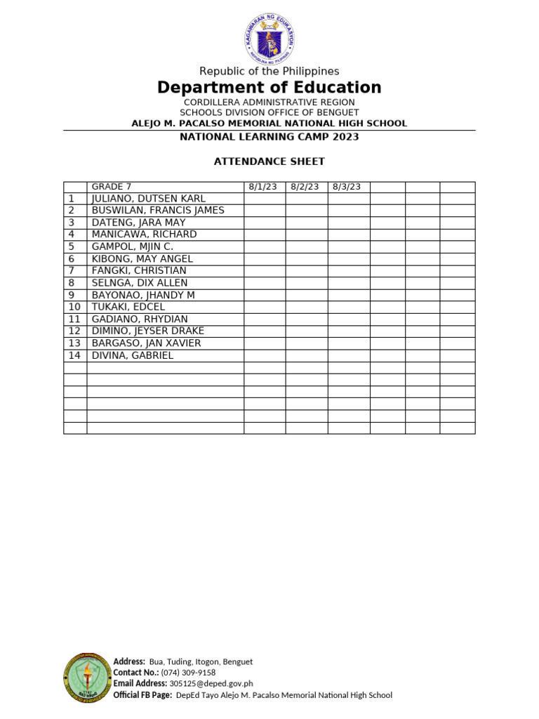 National Learning Camp 2023 Attendance | PDF