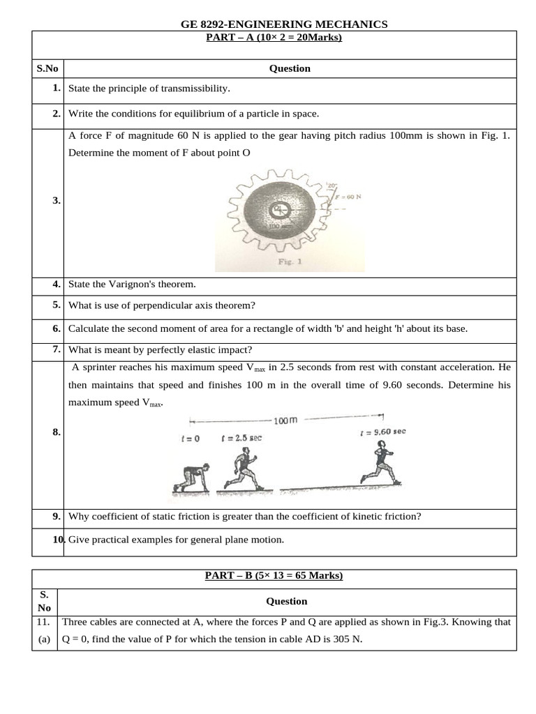 Engineering Mechanics Exam Questions | PDF | Force | Friction