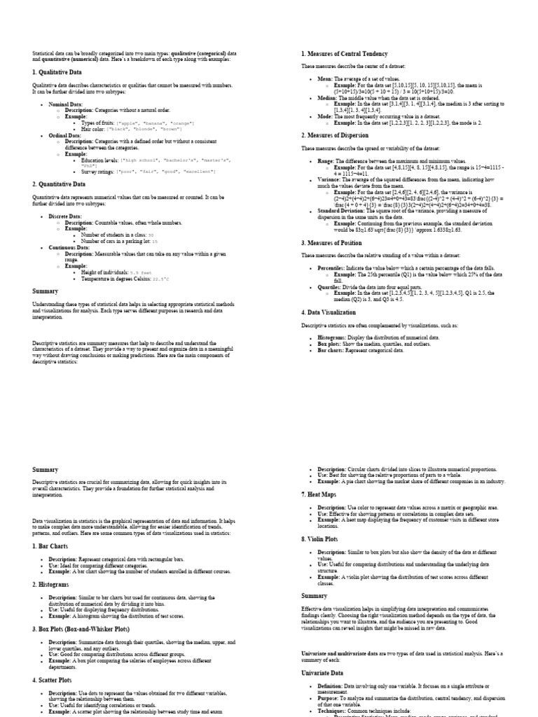 Types of Statistical Data Explained | PDF | Mean | Skewness