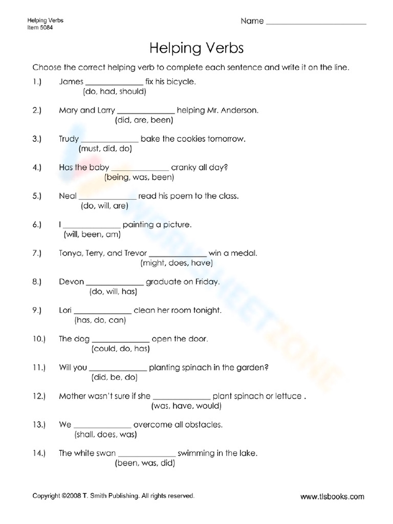 Helping Verbs Exercise | PDF