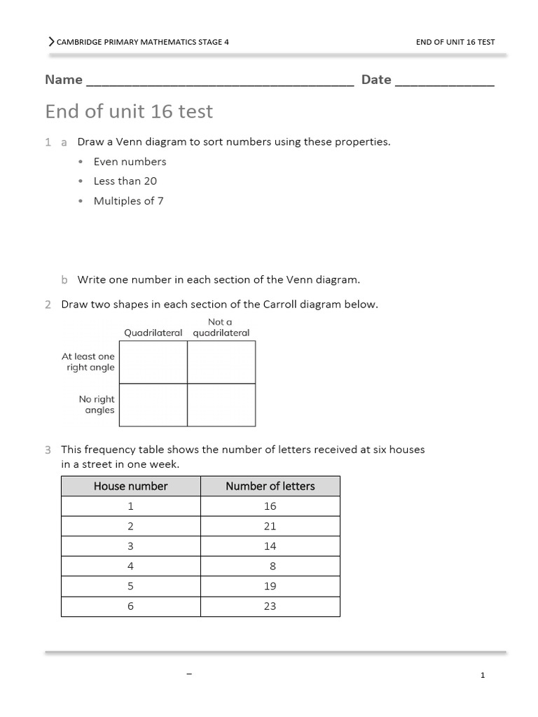 Stage 4 Maths End of Unit Test | PDF | Mathematics