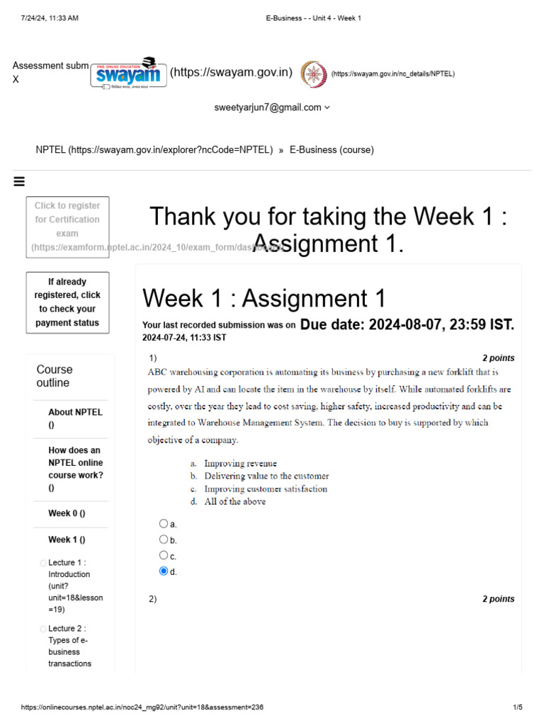 E Business Week 1 Assignment | PDF | Electronic Business
