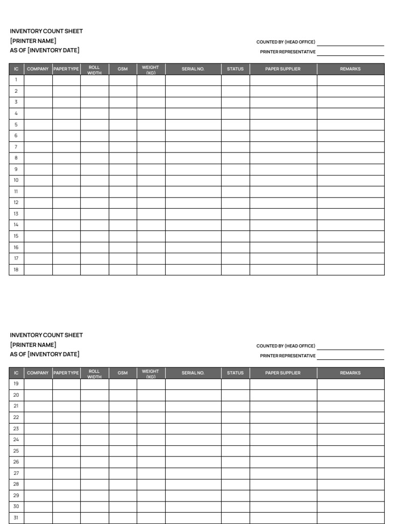 Inventory Count Sheet Template - 1 - 20241112 | PDF | Paper | Equipment