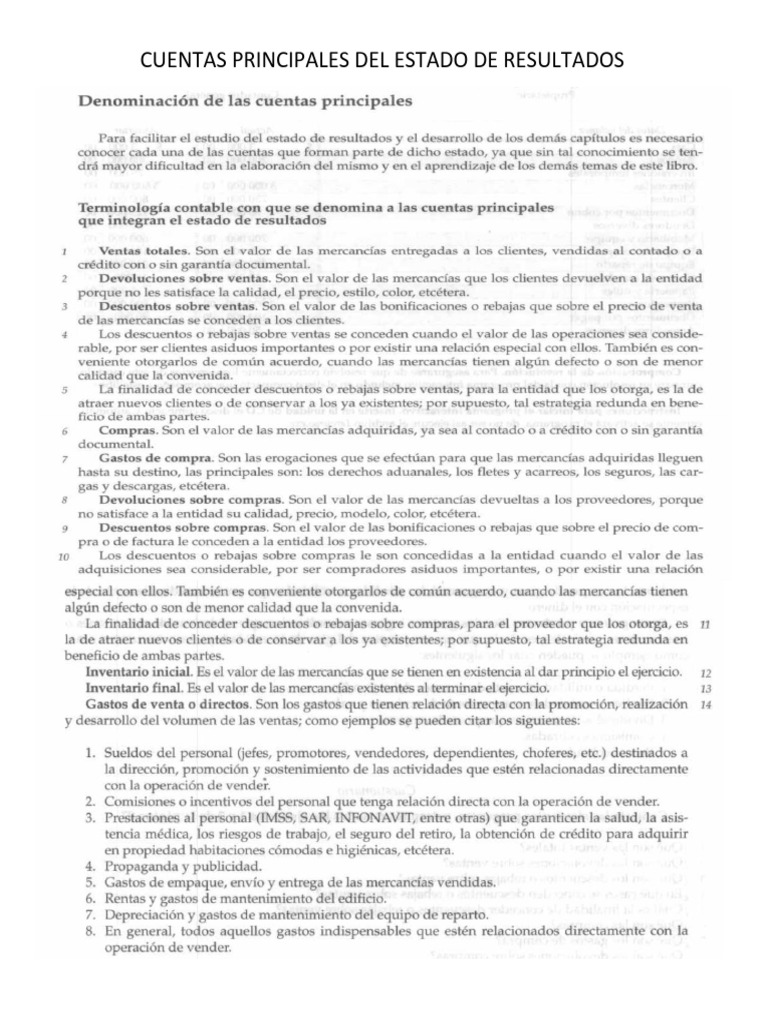 Cuentas Principales Del Estado de Resultados | PDF