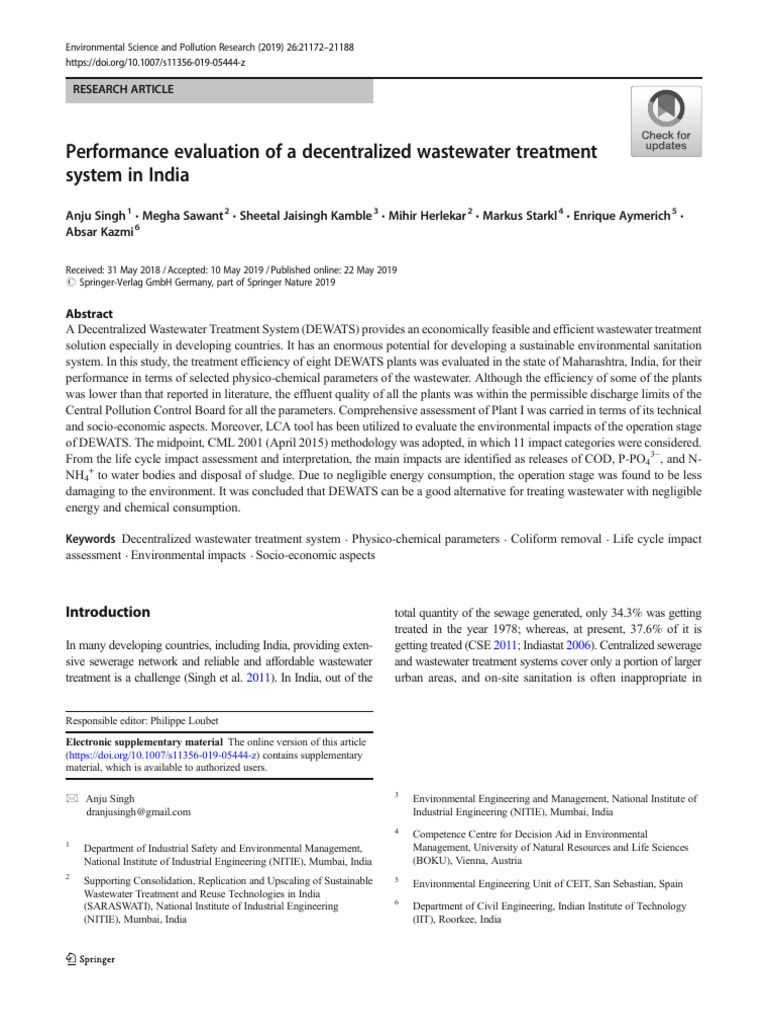Evaluation of Decentralized Wastewater Treatment in India | PDF | Life ...