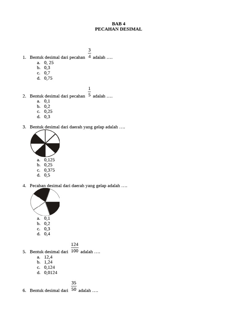 Soal Pecahan Desimal Kelas 5 | PDF
