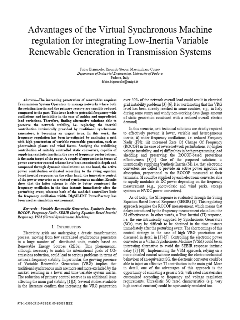 Virtual Synchronous Machines for Grid Stability | PDF | Electrical Grid ...