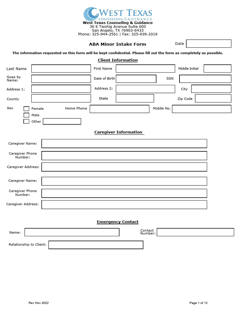 ABA Intake Packet Nov 2022 | PDF | Psychotherapy | Mental Disorder