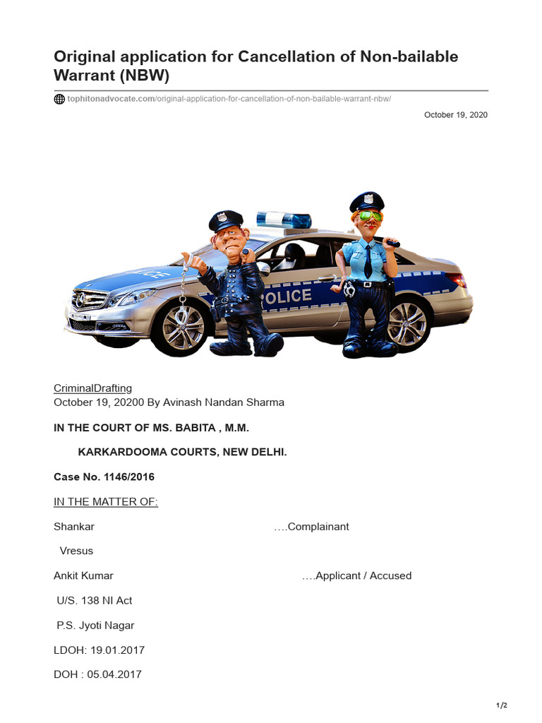 NBW Cancellation Application Format | PDF | Criminal Law | Judiciaries