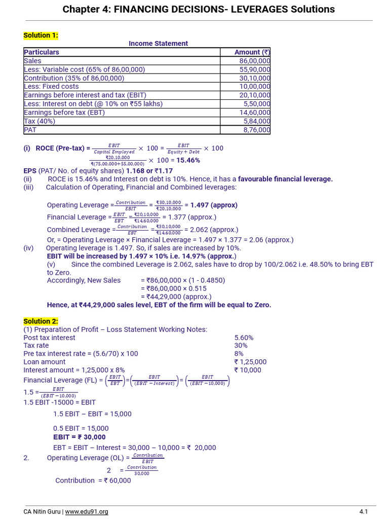 FM Book Typed Solutions | PDF | Leverage (Finance) | Business Economics