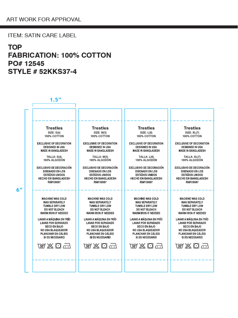 Care Label - Po# 12545, 12546, 12575 (Top & Bottom) | PDF | Textiles ...
