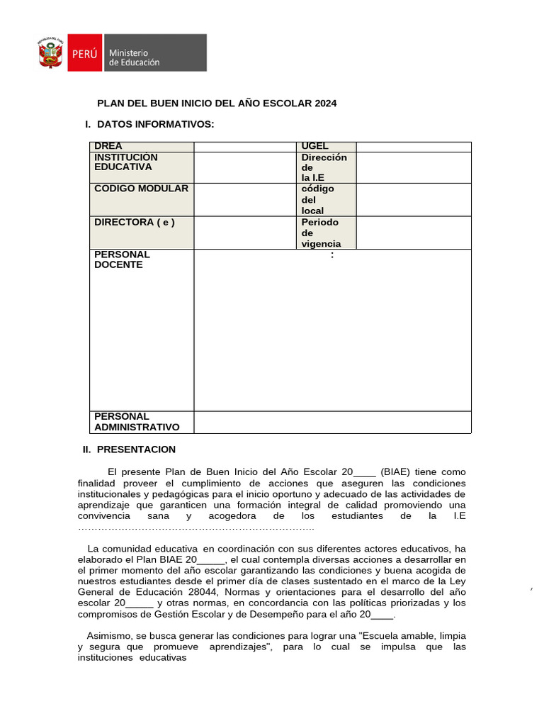 Plan de Buen Inicio Escolar 2024 | PDF | Negocios