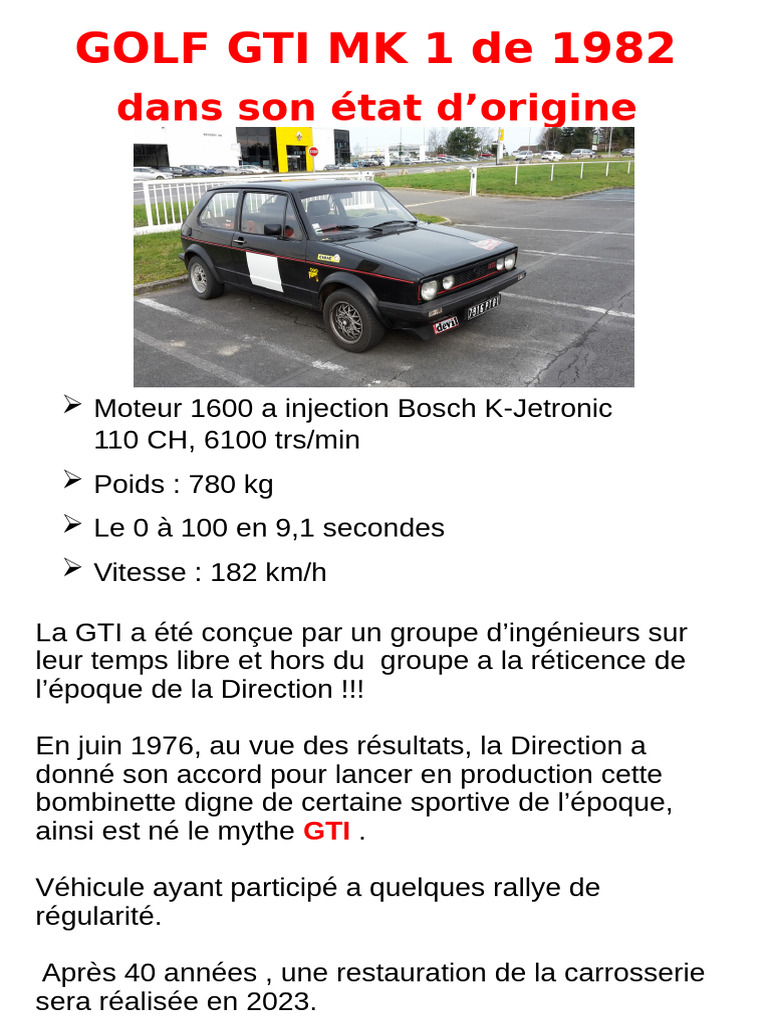 Fiche Technique Golf 1 Gti
