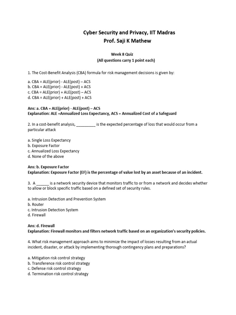 Cyber Security and Privacy-Week 8 | PDF | Key (Cryptography) | Risk