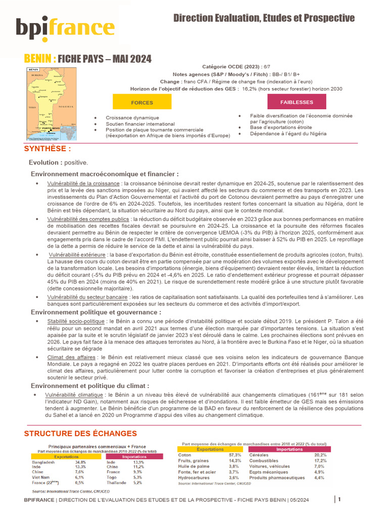 Analyse de la dette du Bénin 2024 | PDF | Dette publique | Économie