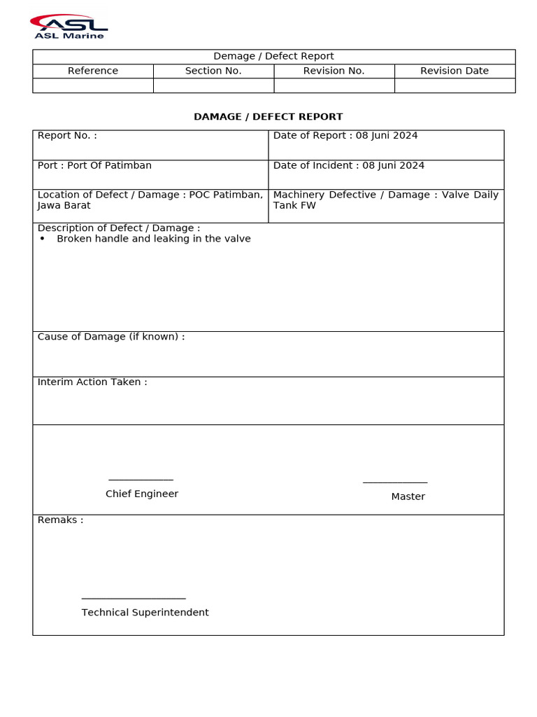 Demage Report FW Valve | PDF | Finance & Money Management | Law
