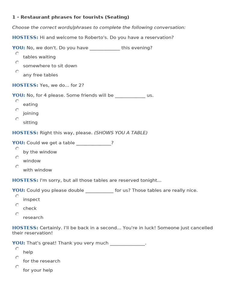 3 - Restaurant Ordering Food | PDF | Waiting Staff | Restaurants