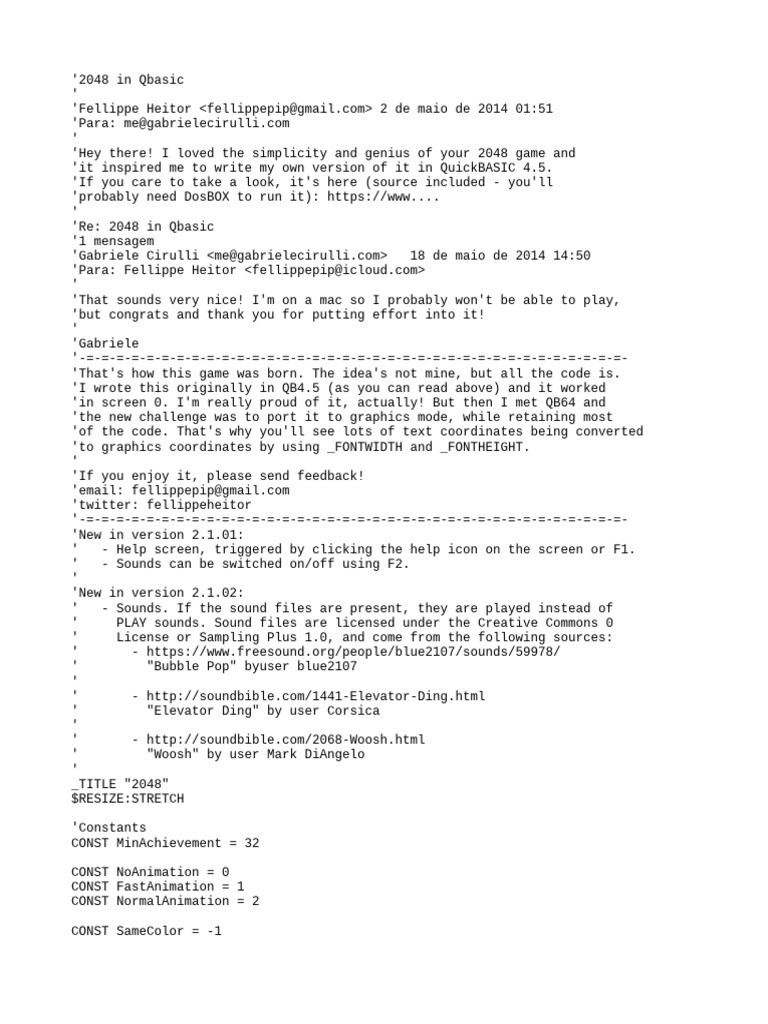 2048 Game in QuickBASIC Source Code | PDF | Computing | Computer ...