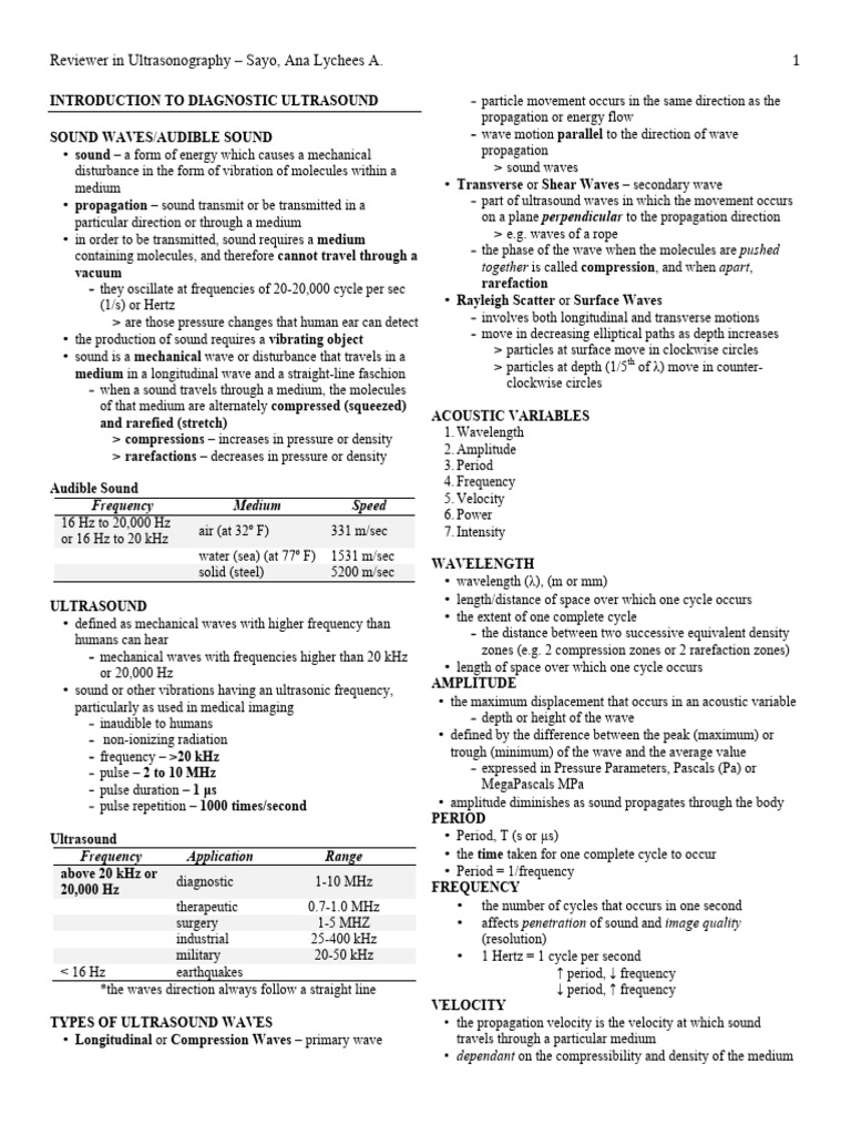 Ultrasonography Review: Key Concepts | PDF | Waves | Medical Ultrasound