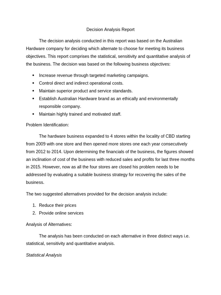 Decision Analysis for Australian Hardware | PDF | Expense | Economies