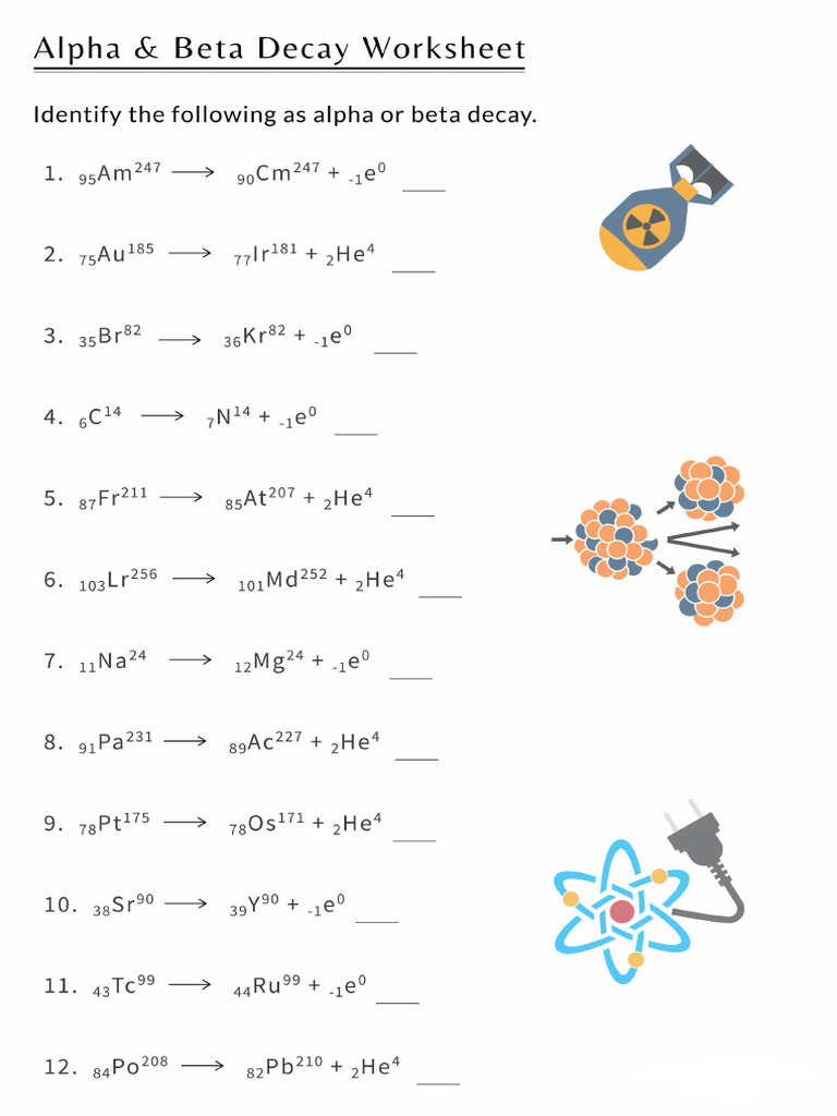 Alpha Beta Decay Worksheet - 3 - MS | PDF