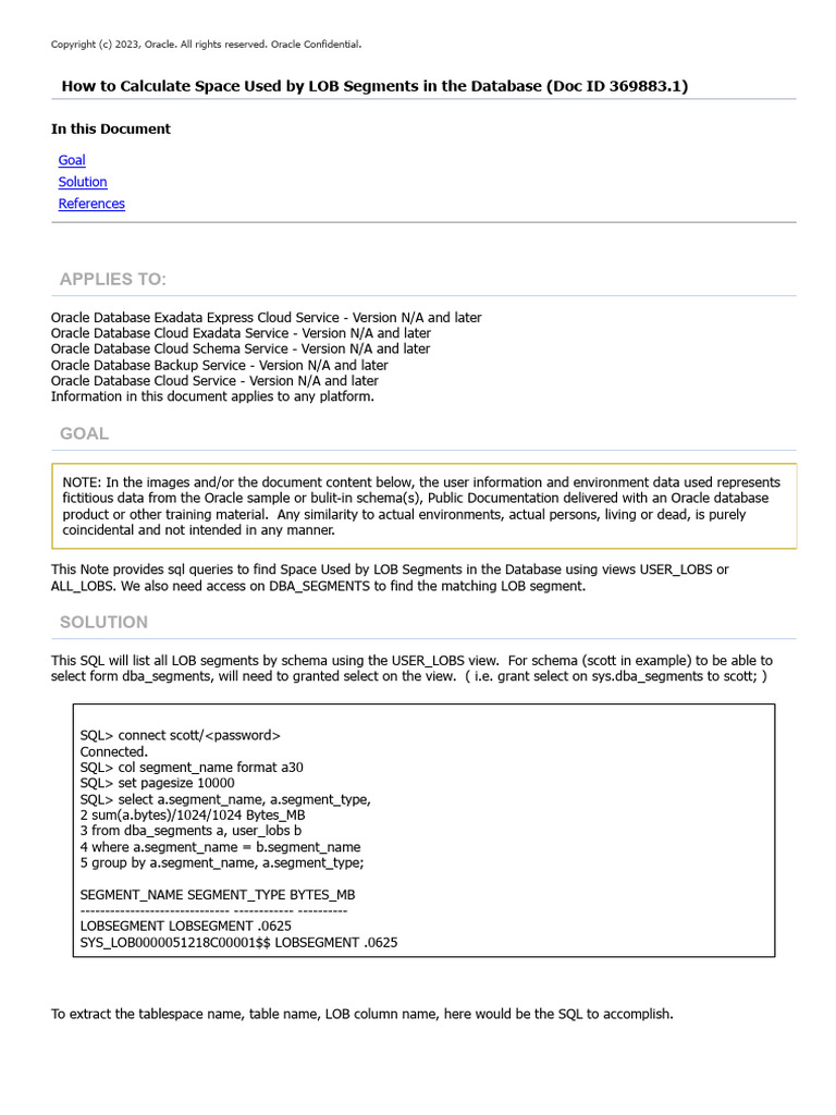 LOB Segment Space Calculation Guide | PDF | Databases | Oracle Database