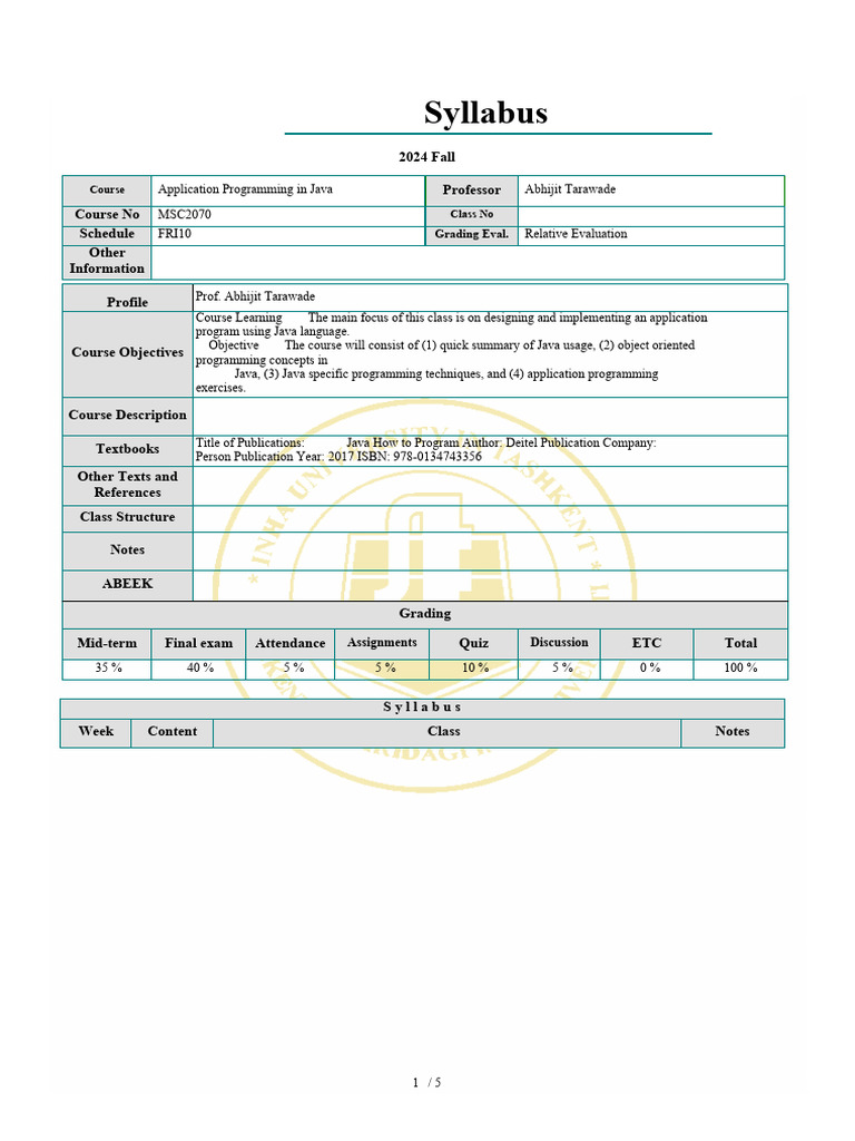 Java Application Programming Course Syllabus | PDF | Method (Computer ...