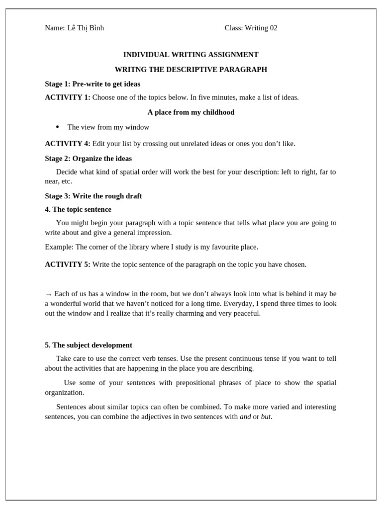Descriptive Writing: Childhood Window View | PDF | Verb | Linguistics