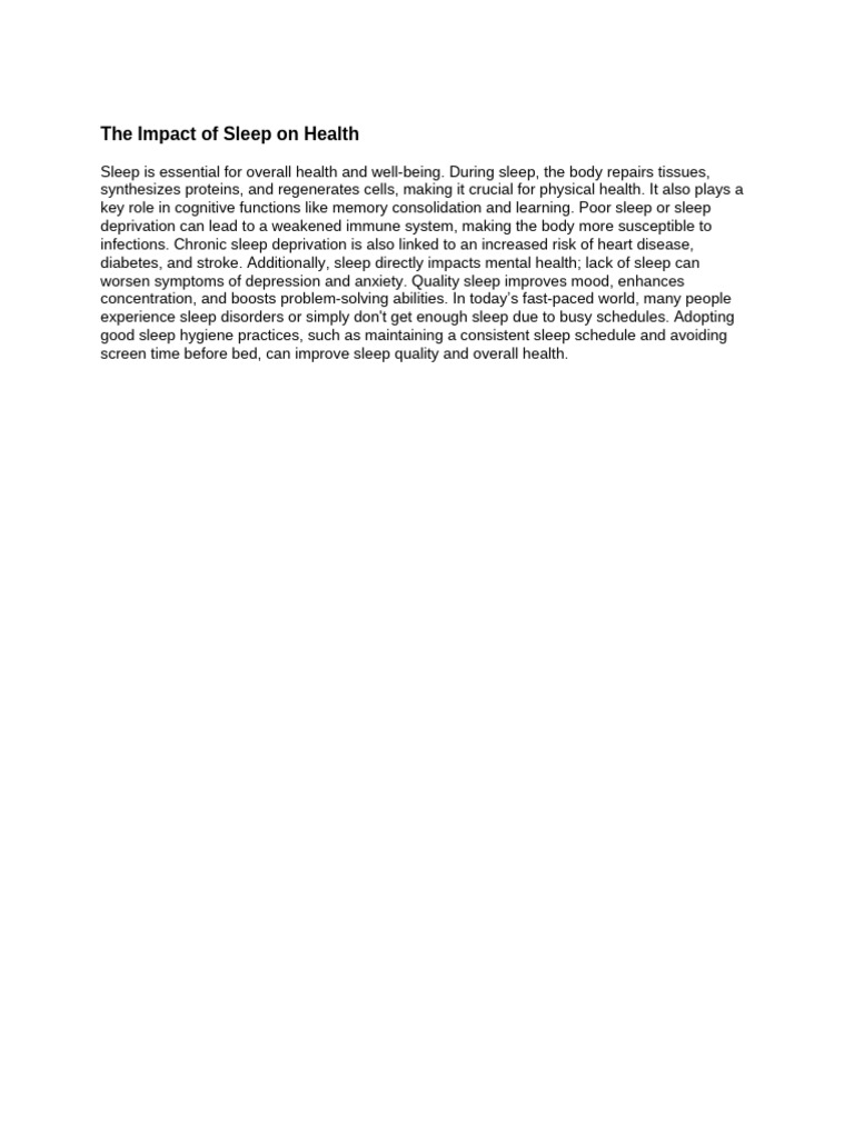 The Impact of Sleep On Health | PDF