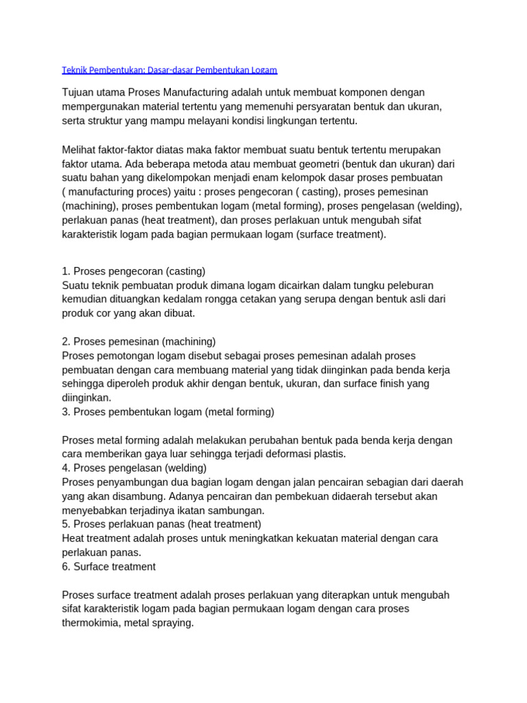 Teknik Pembentukan Dan Pengecoran Logam | PDF