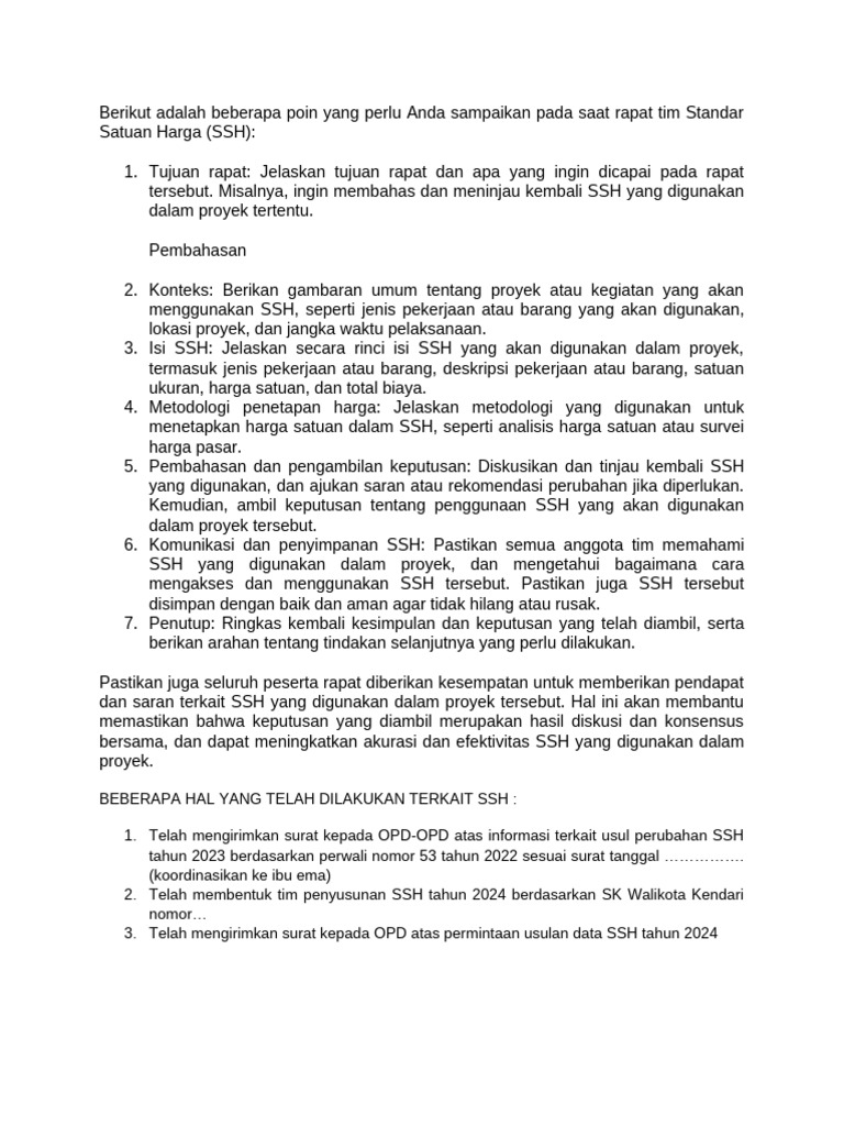 Beberapa Poin Rapat SSH | PDF