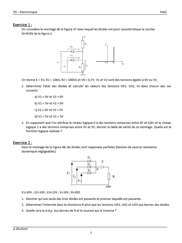 TD sur les Diodes en Électronique | PDF | Ingénierie électronique ...