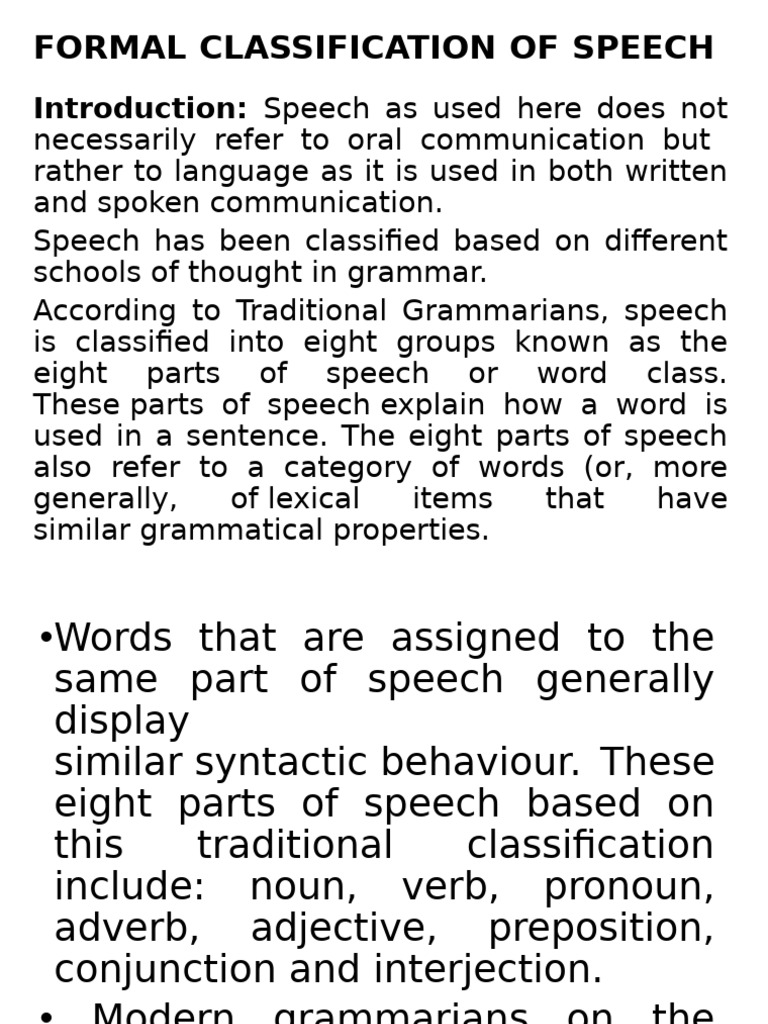 Formal Classification of Speech March 2022 | PDF | Part Of Speech ...