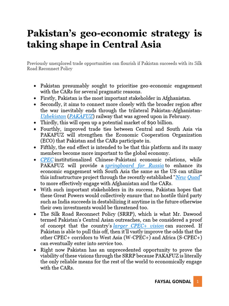 Pakistan and central asian republics pdf pakistan central asia