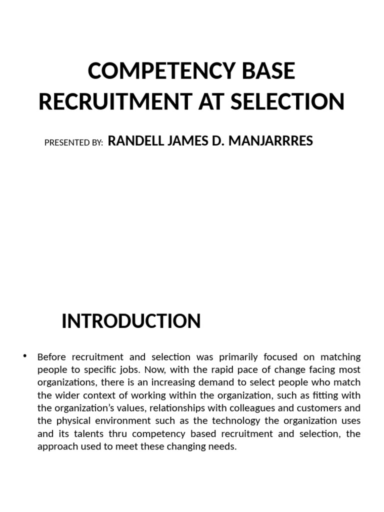 Presentation COMPETENCY BASE RECRUITMENT & SELECTION | PDF | Job ...