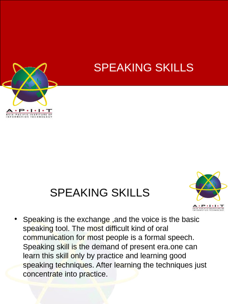 speaking skills | PDF | Speech | Fluency